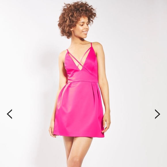 NWT Topshop hot pink cross front spaghetti strap mini cocktail dress Size 4 - Picture 1 of 6